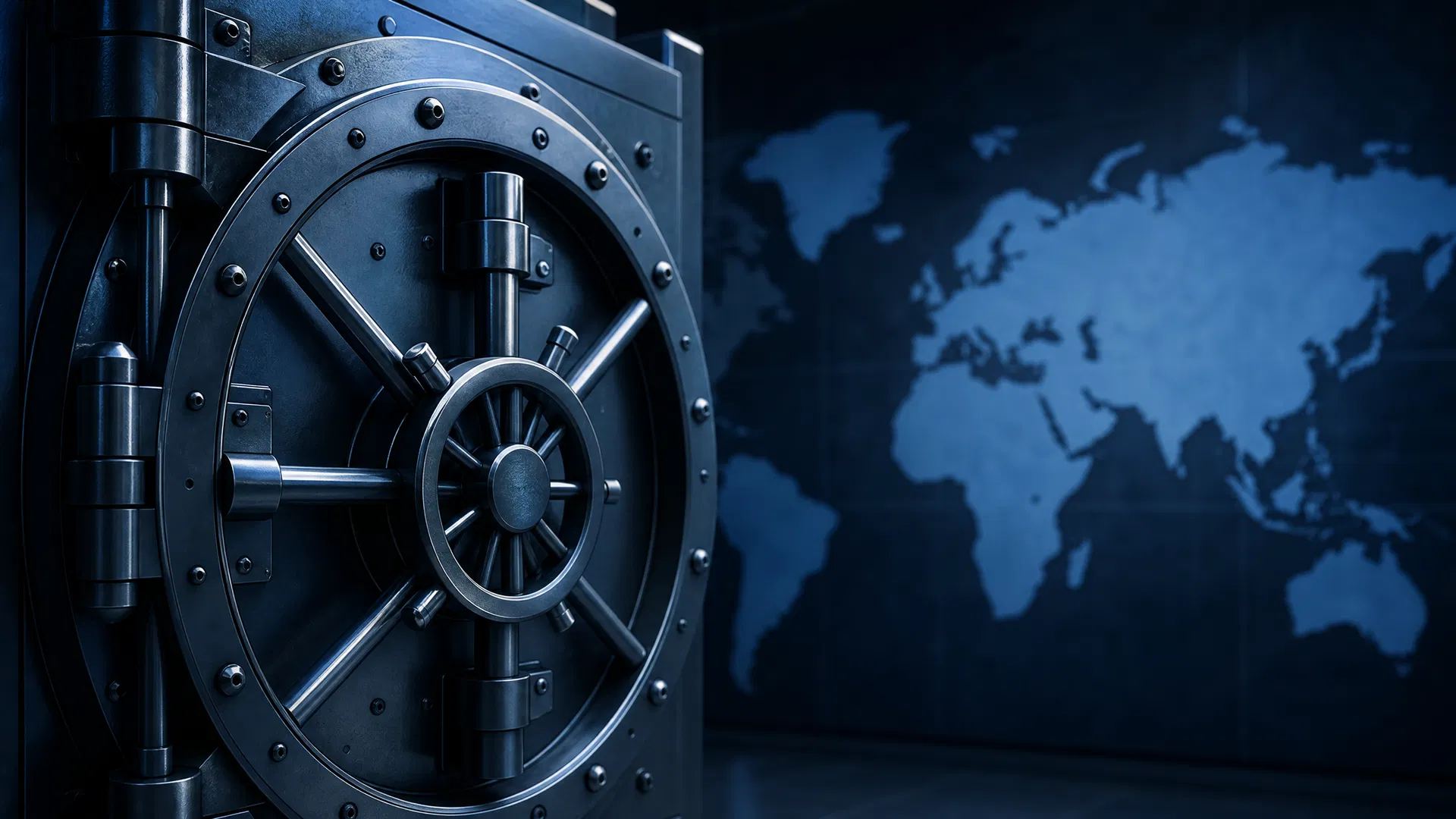 Vault door before a world map symbolising an enforcement-proof bank account abroad
